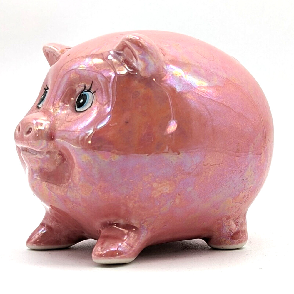 Mid Century Pink Piggy Bank Lusterware Anthropomorphic Coin Bank - Picture 6 of 12